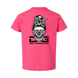 Pink Checkered Flag Messy Bun Tee