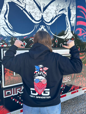 FEMALE RED, WHITE, & BLUE DG SKULL HOODIE