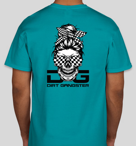 Teal Checkered Flag Messy Bun Tee