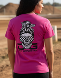 Pink Checkered Flag Messy Bun Tee