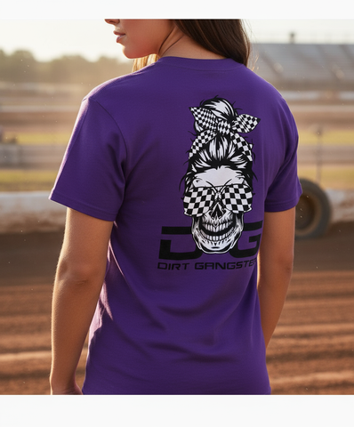 Purple Checkered Flag Messy Bun Tee